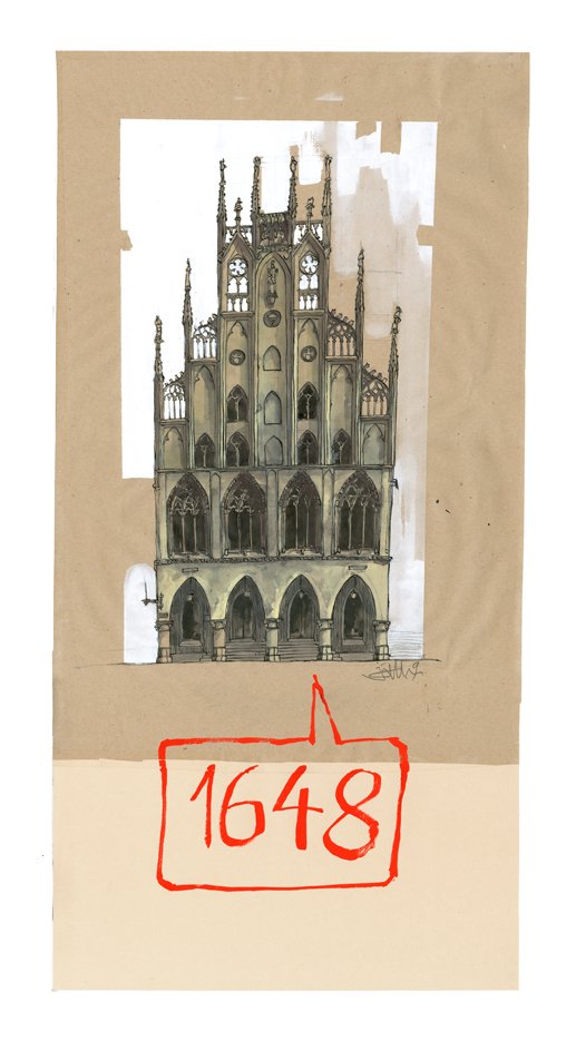 Limitierter Druck - Rathaus Münster - Bild, Zeichnung